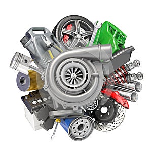 Auto service and car repair workshop concept. Car parts, spares and accesoires