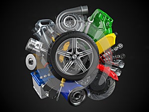 Auto service and car repair workshop concept. Car parts, spares and accesoires