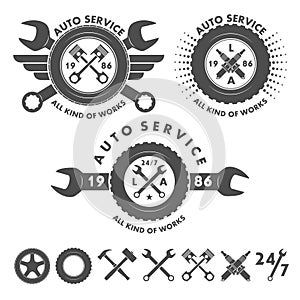 Auto service labels emblems and logo elements