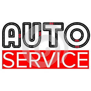 Auto service logo template - asphalt road with small vehicles