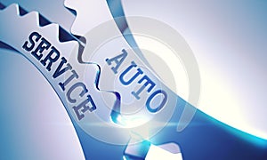 Auto Service - Text on the Mechanism of Metallic Cog Gears. 3D.