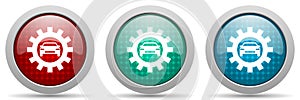 Auto service vector icon set, glossy web buttons collection