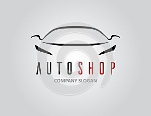 Auto shop car logo design with concept sports vehicle silhouette