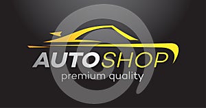 Auto shop vector logo isolated on black background