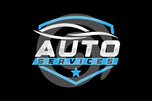 Auto style car logo design with concept sports vehicle icon silhouette