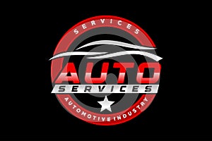 Auto style car logo design with concept sports vehicle icon silhouette