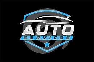 Auto style car logo design with concept sports vehicle icon silhouette