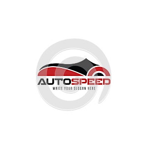 Auto style car logo design with concept sports vehicle icon silhouette on light grey background