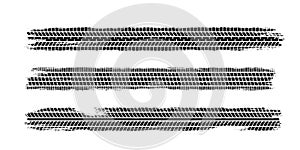 Auto tire tread grunge set. Car and motorcycle tire pattern, wheel tyre tread track. Black tyre print. Vector