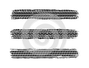 Auto tire tread grunge set. Car and motorcycle tire pattern, wheel tyre tread track. Black tyre print. Vector