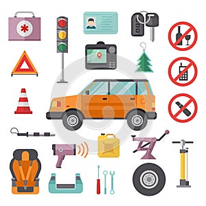 Auto transport service and car tools icons high detailed vector set.