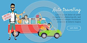 Auto Travelling Conceptual Banner. Autostop