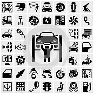 Auto vector icons set on gray