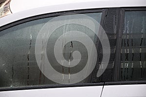 AUTO WINDOW COVERED WITH FROST COLD IN COPENHAGEN