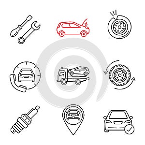 Auto workshop linear icons set