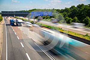 Autobahn highway with blurred trucks Frankfurt Germany