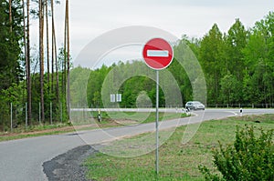 Autobahn traffic. Car with bike rack. Close-up. traffic signs, direction of travel