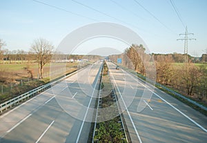 The autobahn, view from the bridge over the road, the movement of cars