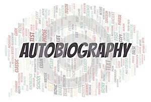 Autobiography typography word cloud create with the text only photo