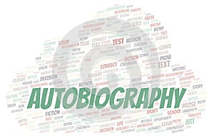 Autobiography typography word cloud create with the text only photo