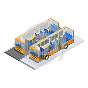 Autobus and Elements Part Isometric View. Vector photo