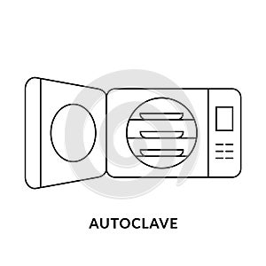 Autoclave line icon. Steam sterilizer with open door. Decontamination device destroying microorganisms.