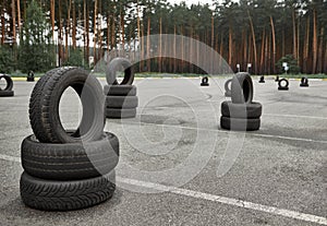 Autodrome for driving training, large area for road signs, training elements and tires, place skills improvement