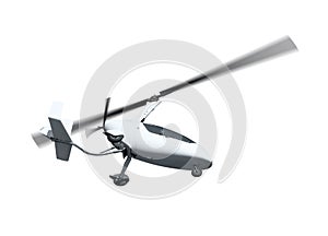 Autogyro in flight with rotating propellers