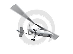 Autogyro in flight with rotating propellers