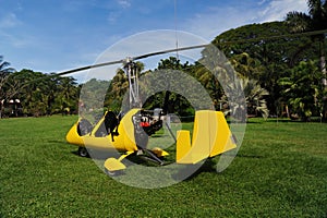 Autogyro parked on the private airfield