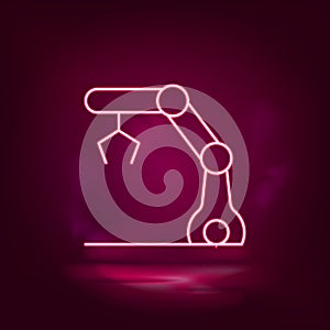 Automate robot, hydraulic arm vector neon icon. Illustration isolated vector sig