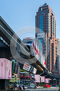 Automated aerial monorail train at Bukit Bintang district of Kuala Lumpur