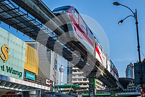 Automated aerial monorail train at Bukit Bintang district of Kuala Lumpur