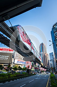 Automated aerial monorail train at Bukit Bintang district of Kuala Lumpur