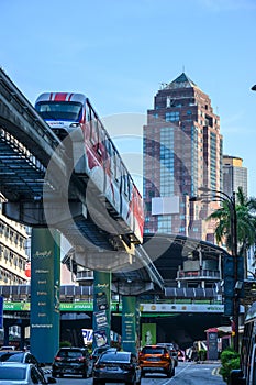 Automated aerial monorail train at Bukit Bintang district of Kuala Lumpur