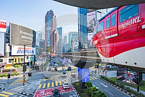 Iconic automated aerial monorail train at Bukit Bintang district of Kuala Lumpur