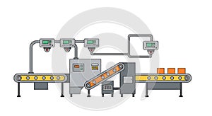Automated Assembly Line Conveyor System Processing Boxes