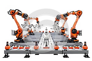 an automated assembly line with multiple robotic arms working