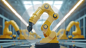 Automated assembly line with robotic arms performing precision tasks