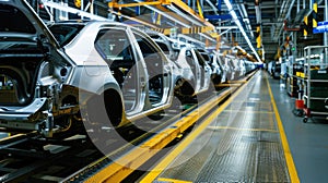 Automated car assembly line in an auto plant