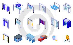 Automated car wash icons set isometric vector. Car auto