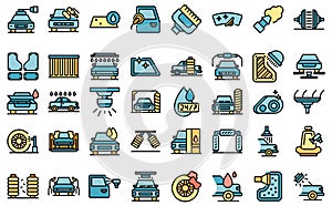 Automated car wash icons set vector flat