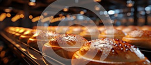 Automated conveyor belt moves bread in a bakery