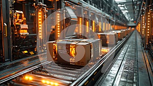 Automated conveyor system transporting packages in fulfillment center showcasing efficiency and modern logistics technology