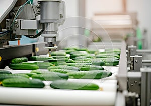 Automated cucumber sorting machine in modern food processing plant
