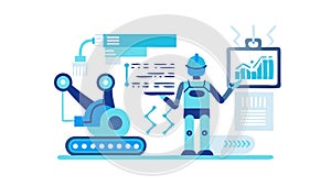 Automated data management robot, AI analytics icon, vector design Generative AI