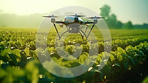 Automated drone moisturizes crops flying over the fields and spraying water