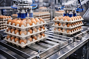 Automated Egg Packaging and Sorting Process in a Modern Industrial Facility with Efficient