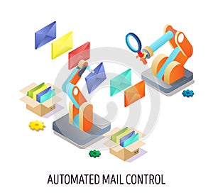 Automated email control, vector concept isometric illustration