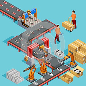 Automated Factory Production Line Isometric Poster photo